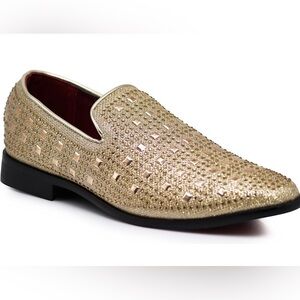 Enzo Romeo Men's Vintage Gold Studded Loafers